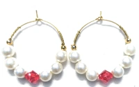 NIBRAS Pearl Red Tyre-Cut Crystal Hoop Earrings - B09JM4K6Q4, 5 gm, 4.5cm x 4cm x 1cm